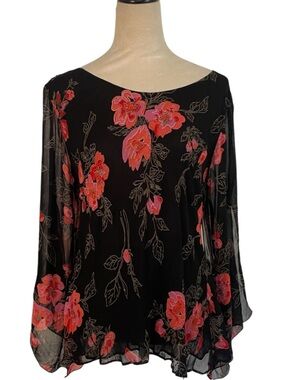 90’s Temptation Sheer Floral Beaded Blouse Medium Black Red Deadstock NWT